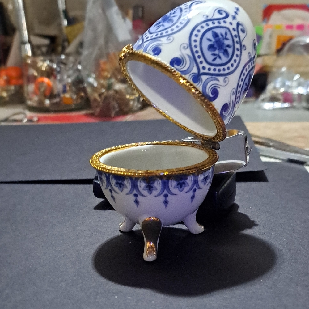 Vintage Faberge Egg Trinket Box Gold Trim